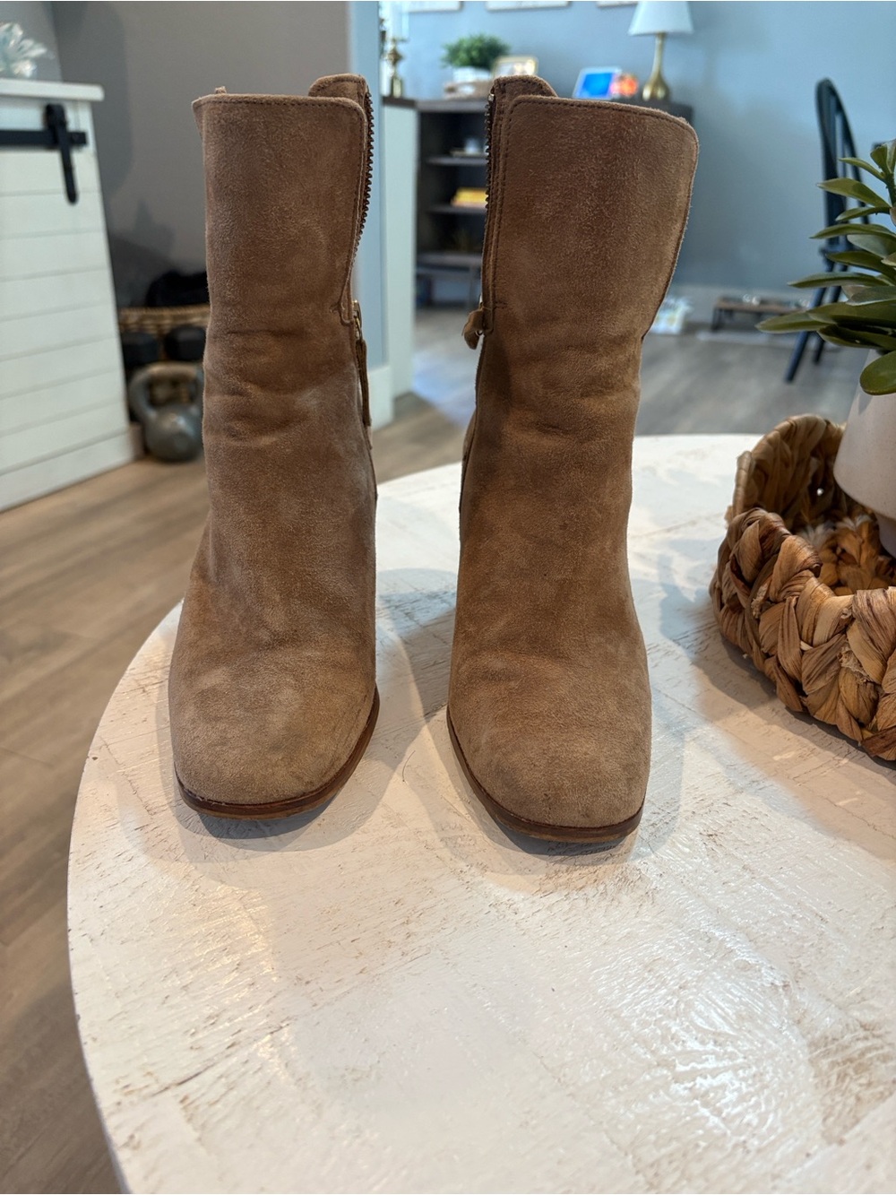 Free People Taupe Suede Mid-Calf Heeled Boots